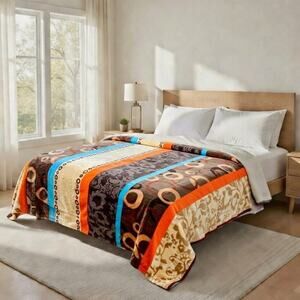 Cozy Queen Size Blanket - Plush & Warm with Vibrant Colors, Color Stripes